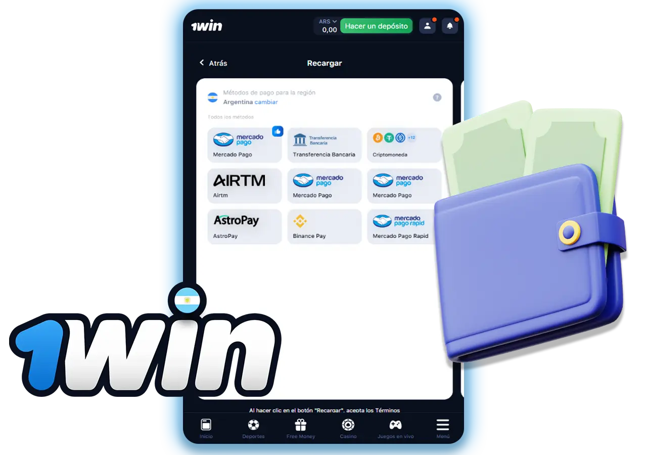 Deposite y retire su dinero en 1Win Argentina con todos los métodos